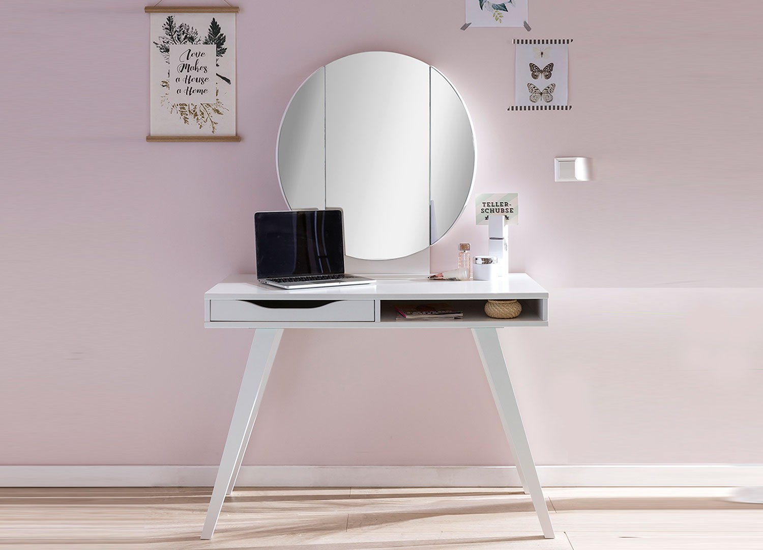 Table de maquillage avec miroir de couleur blanche