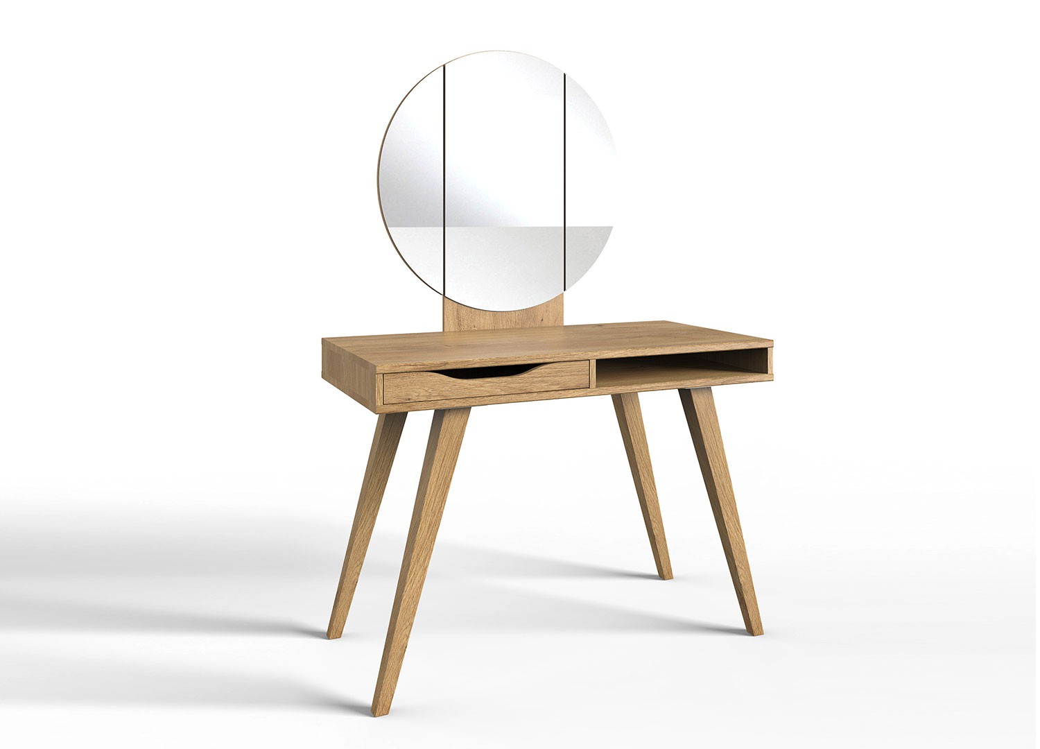 Table de maquillage avec miroir rond chêne poutre