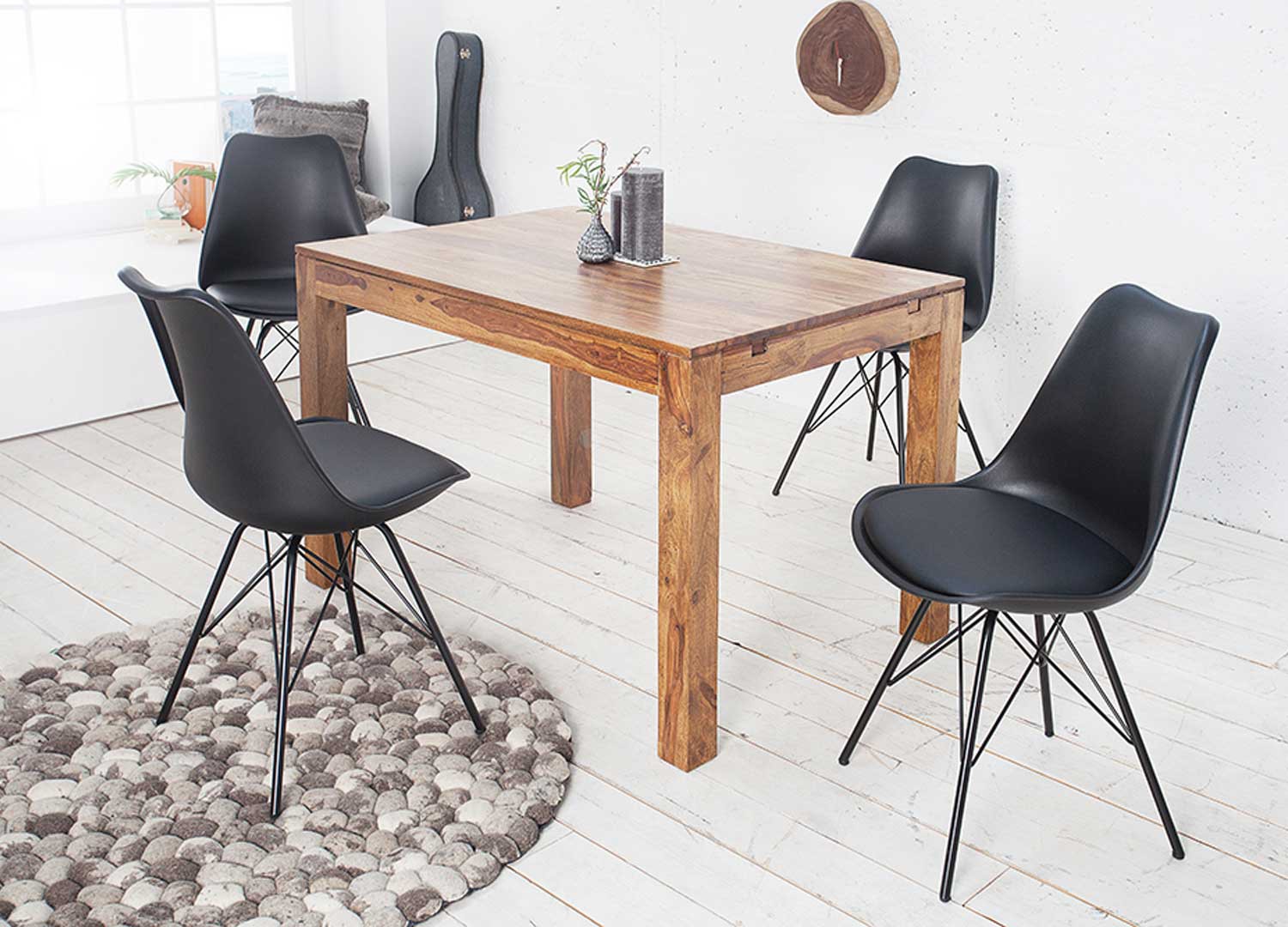 Table de repas avec allonges 120-200 cm bois massif shesham
