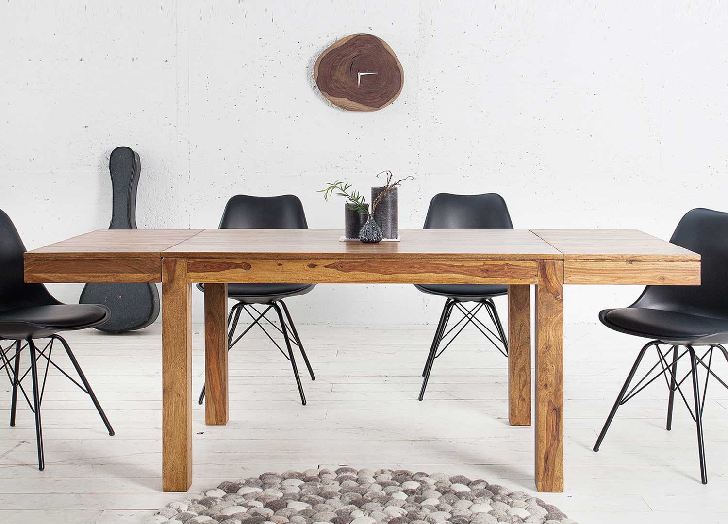 Table de repas avec allonges 120-200 cm bois massif shesham