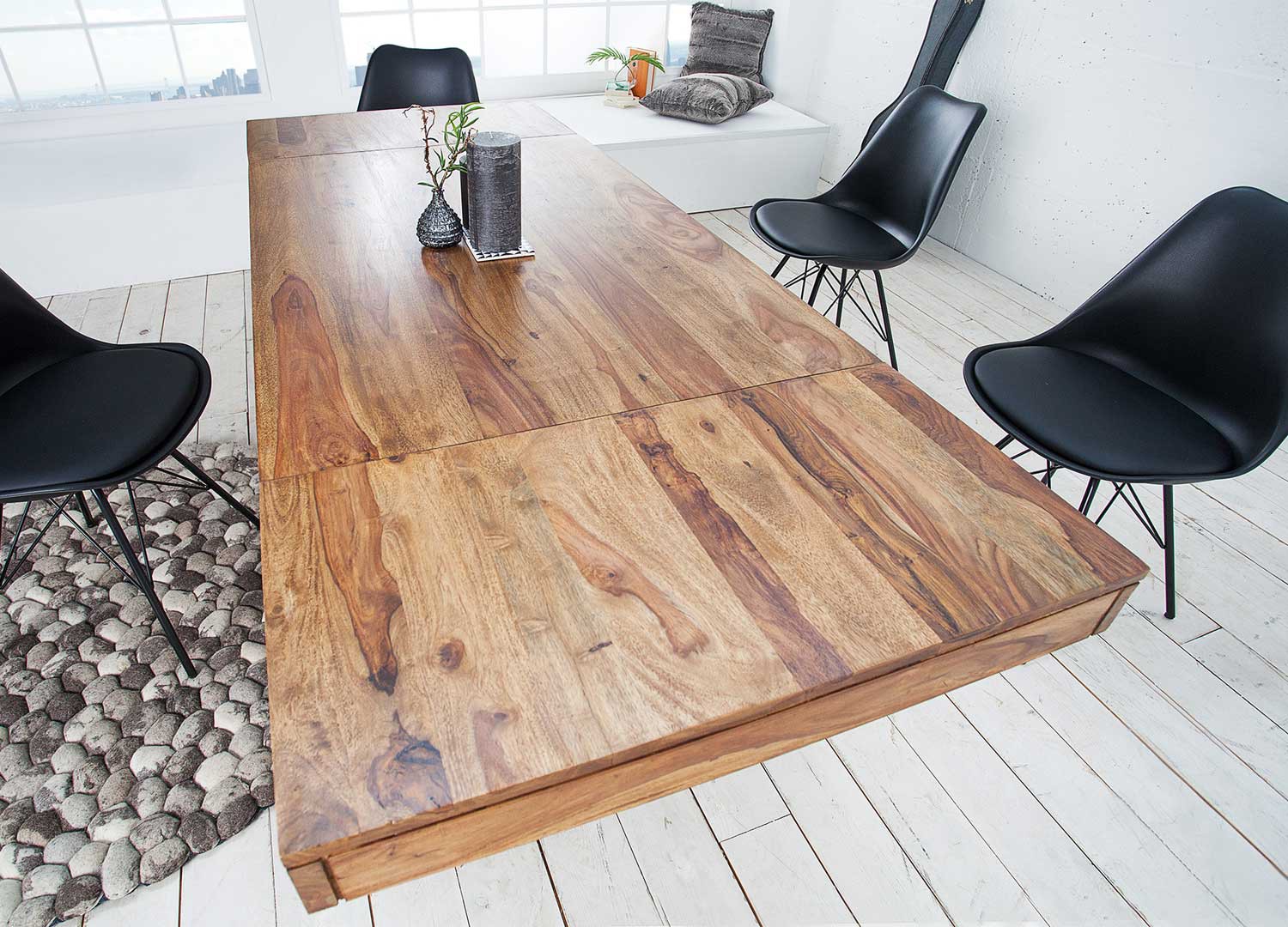 Table de repas avec allonges 120-200 cm bois massif shesham