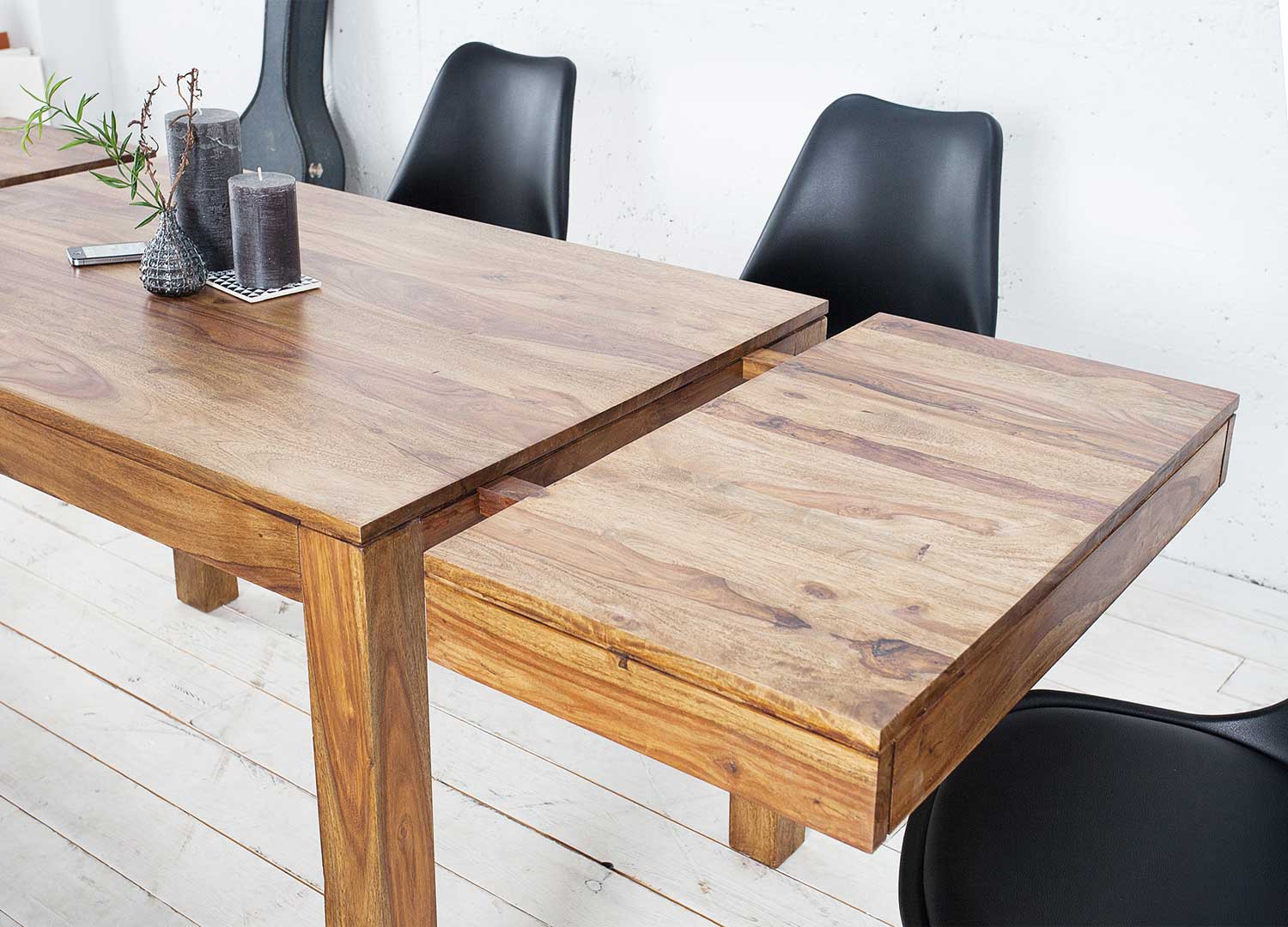 Table de repas avec allonges 120-200 cm bois massif shesham