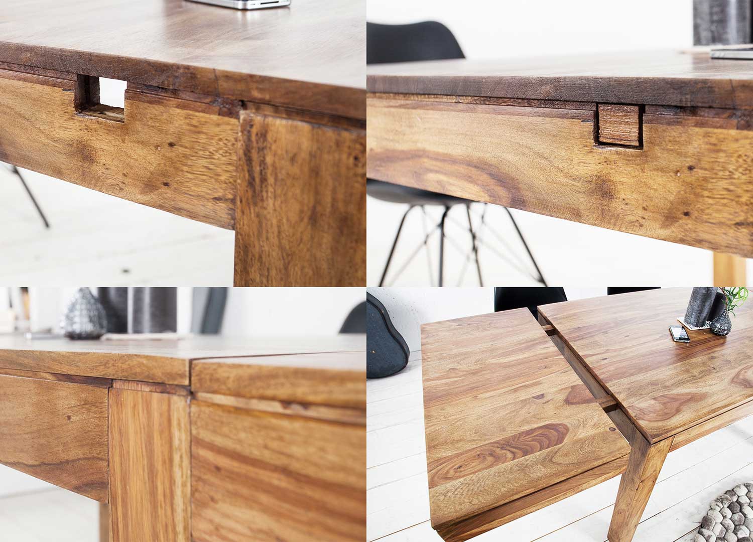 Table de repas avec allonges 120-200 cm bois massif shesham