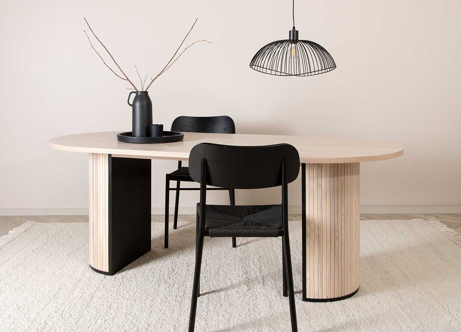 Table de repas ovale chêne blanchi et noir 2m