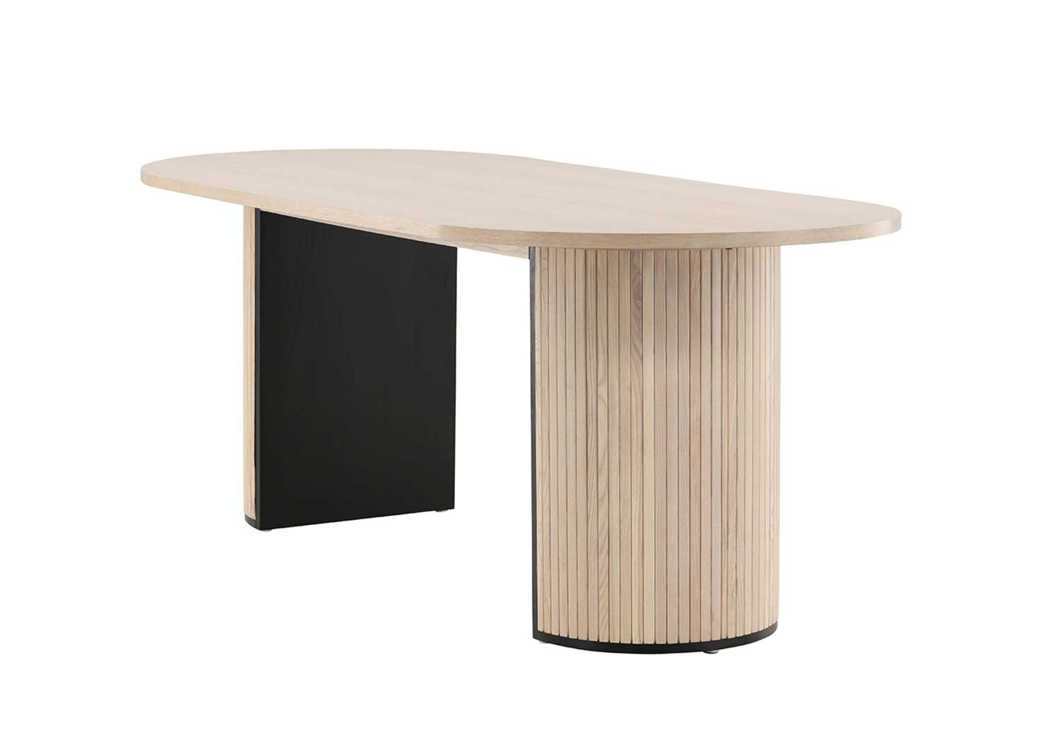 Table de repas ovale chêne blanchi et noir 2m