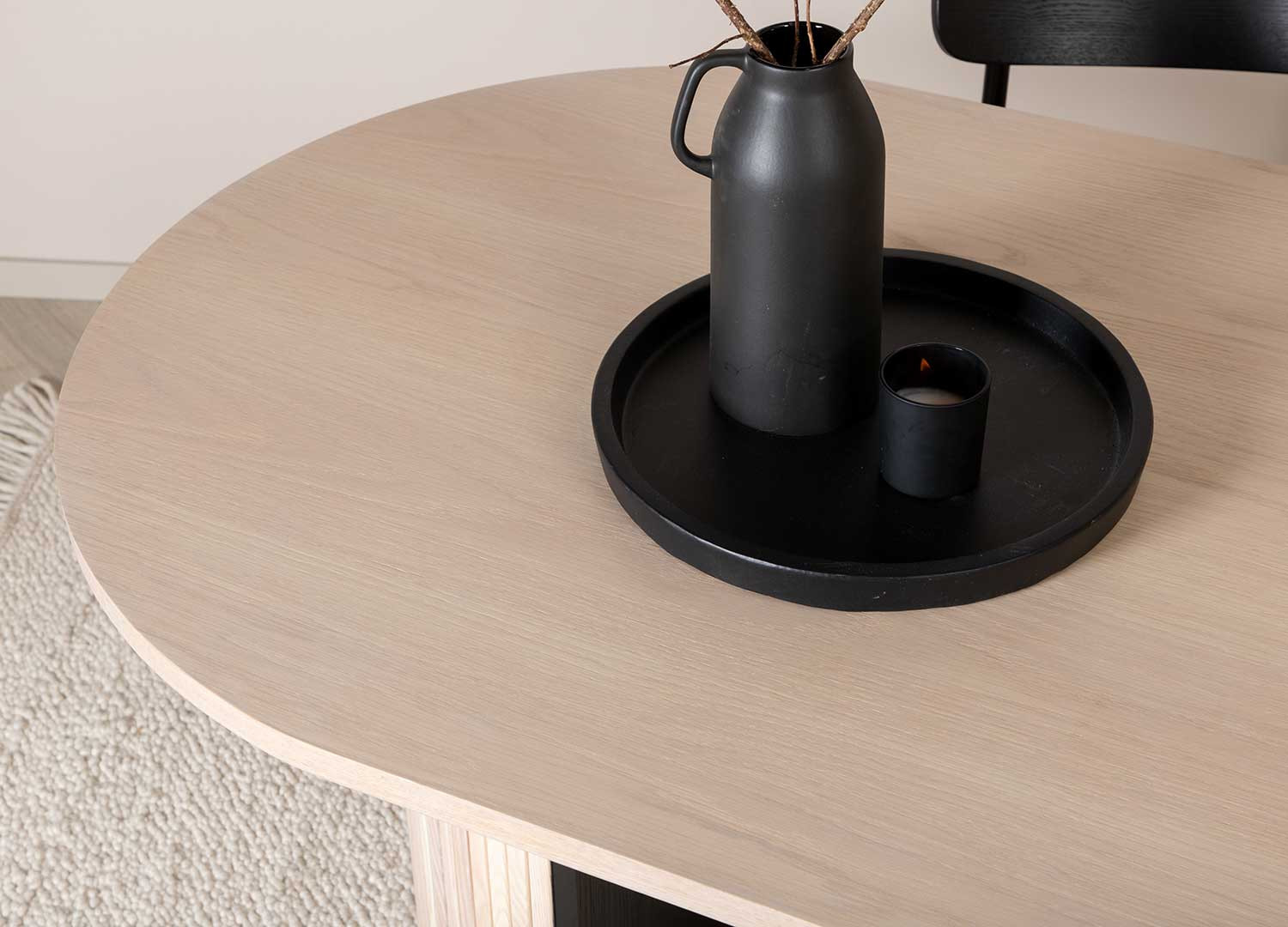 Table de repas ovale chêne blanchi et noir 2m