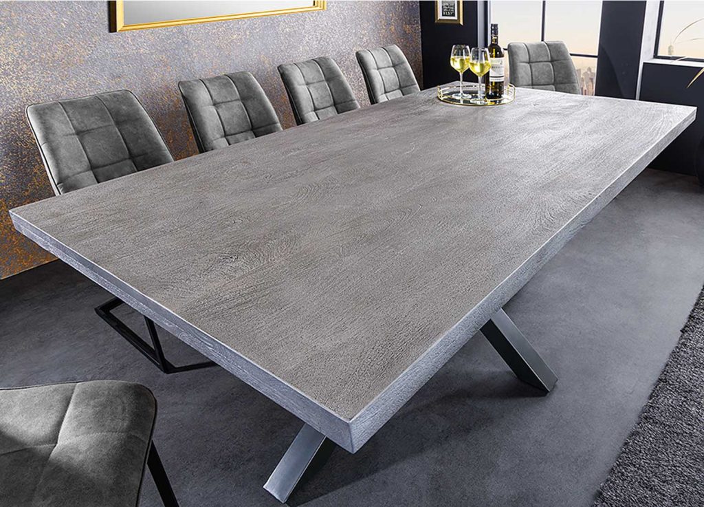 Table de salle à manger 2m bois de manguier gris et métal noir