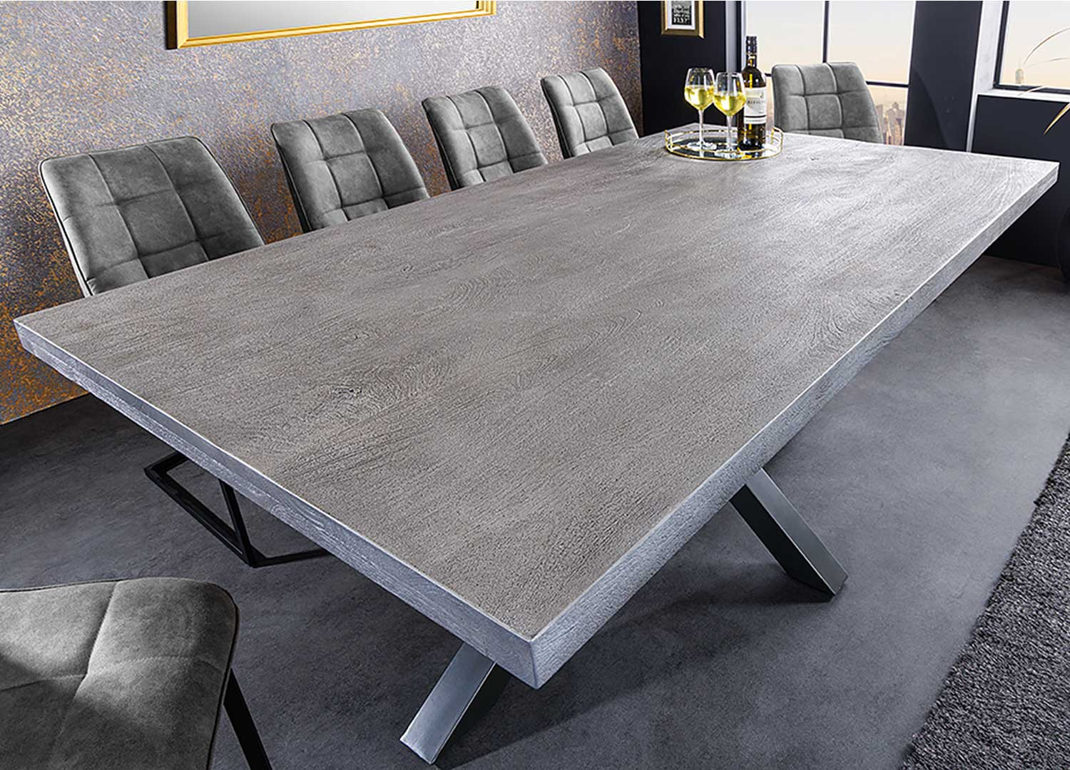 Table de salle à manger 2m bois de manguier gris et métal noir