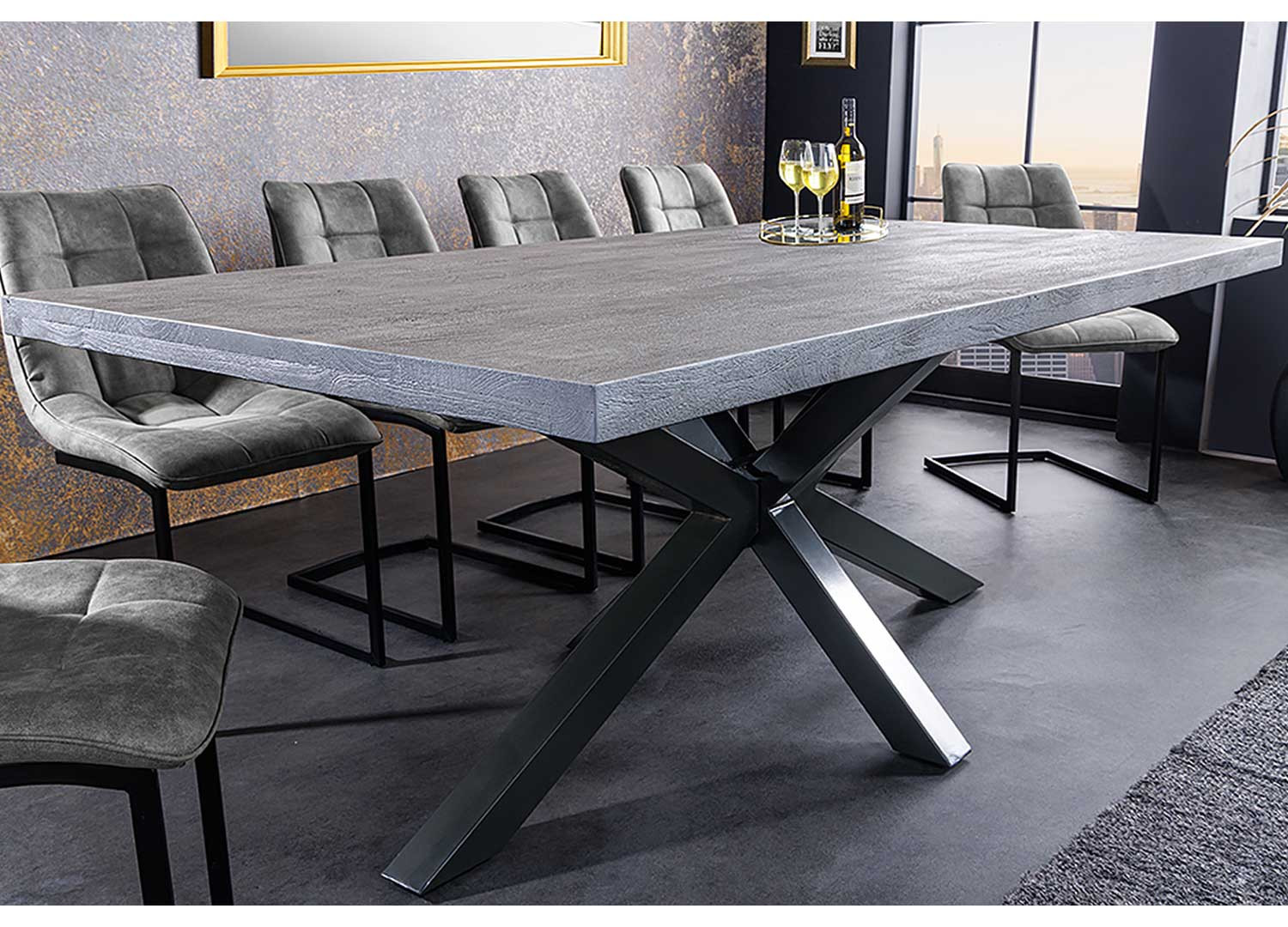Table de salle à manger 2m bois de manguier gris et métal noir
