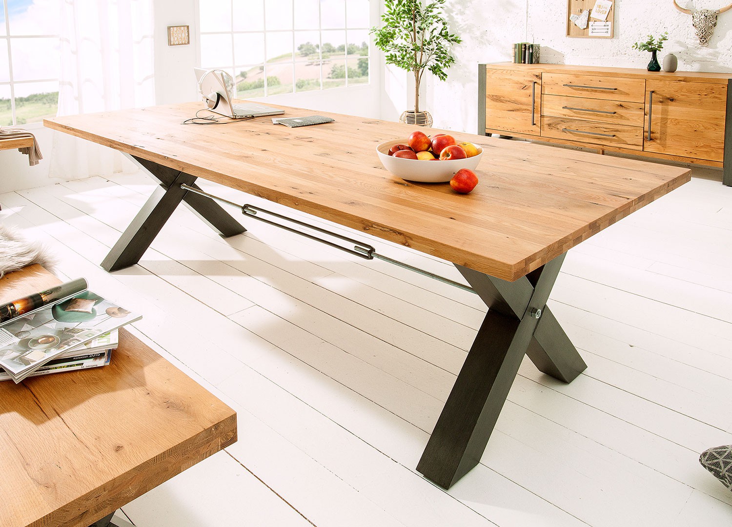 Table de salle à manger 2m bois massif et métal