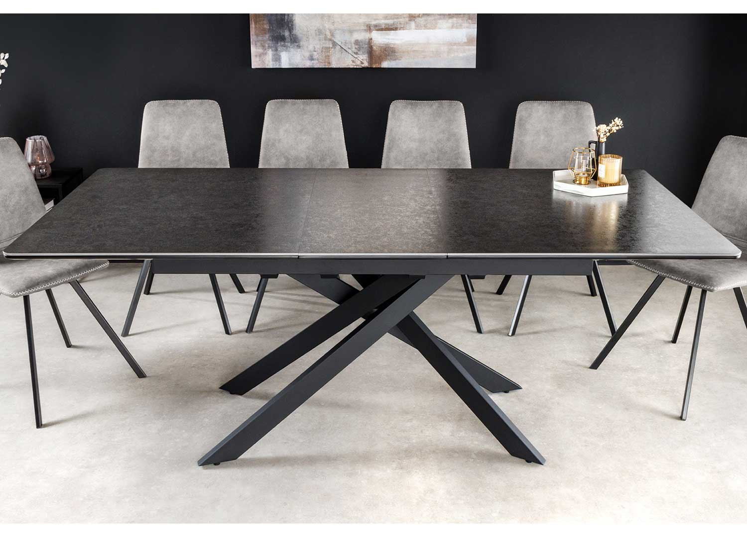 Table de salle à manger anthracite allonge centrale 160-200 cm