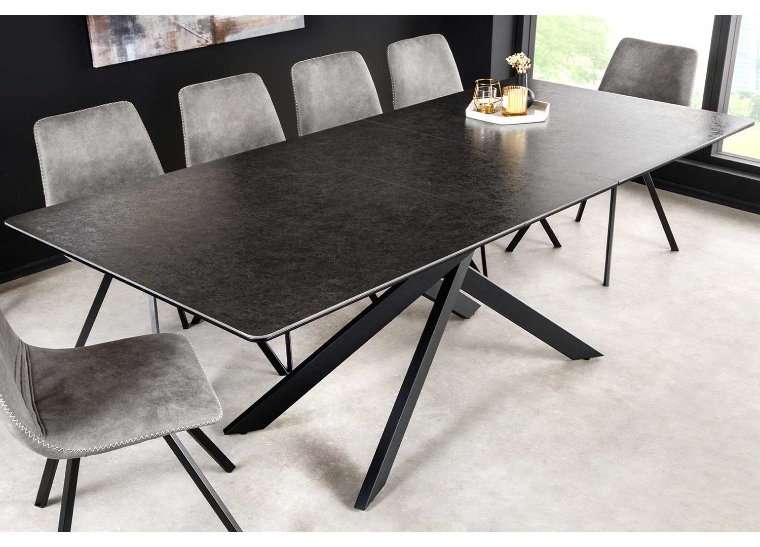 Table de salle à manger anthracite allonge centrale 160-200 cm
