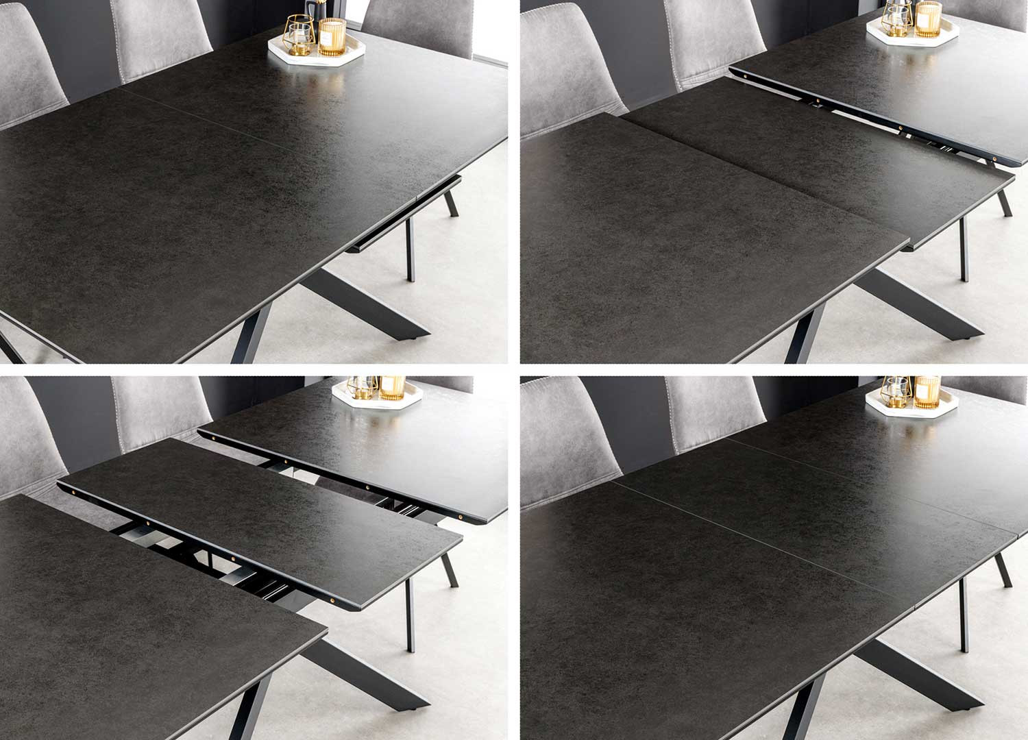 Table de salle à manger anthracite allonge centrale 160-200 cm
