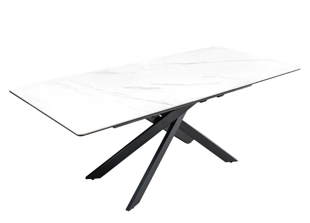Table de salle à manger aspect marbre blanc allonge centrale 160-200 cm