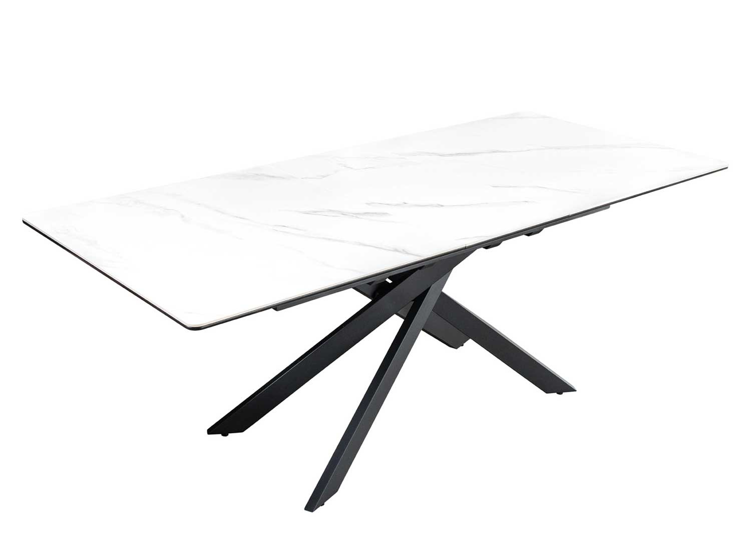 Table de salle à manger aspect marbre blanc allonge centrale 160-200 cm