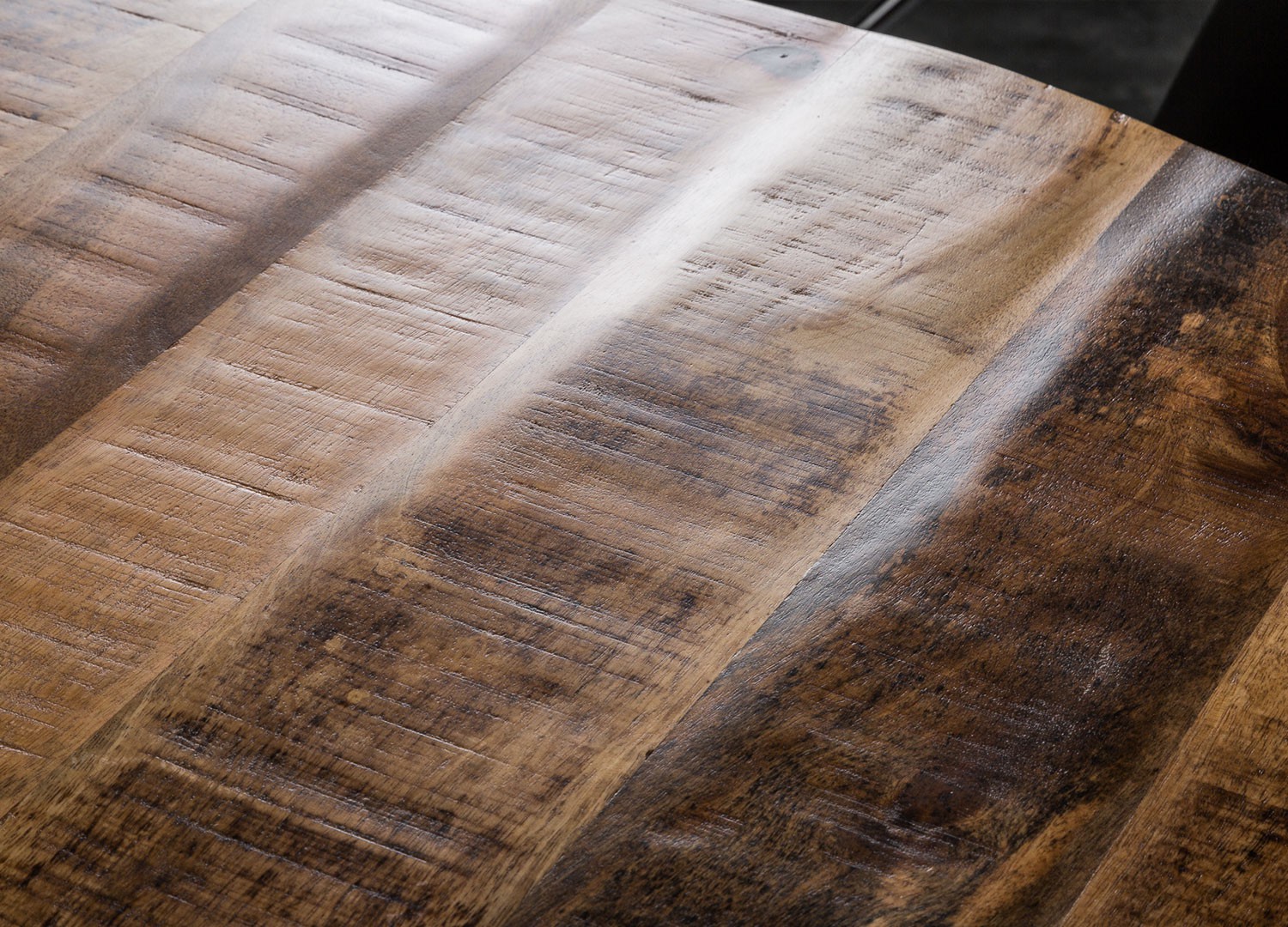 Table de salle à manger ronde bois massif manguier et pied métal