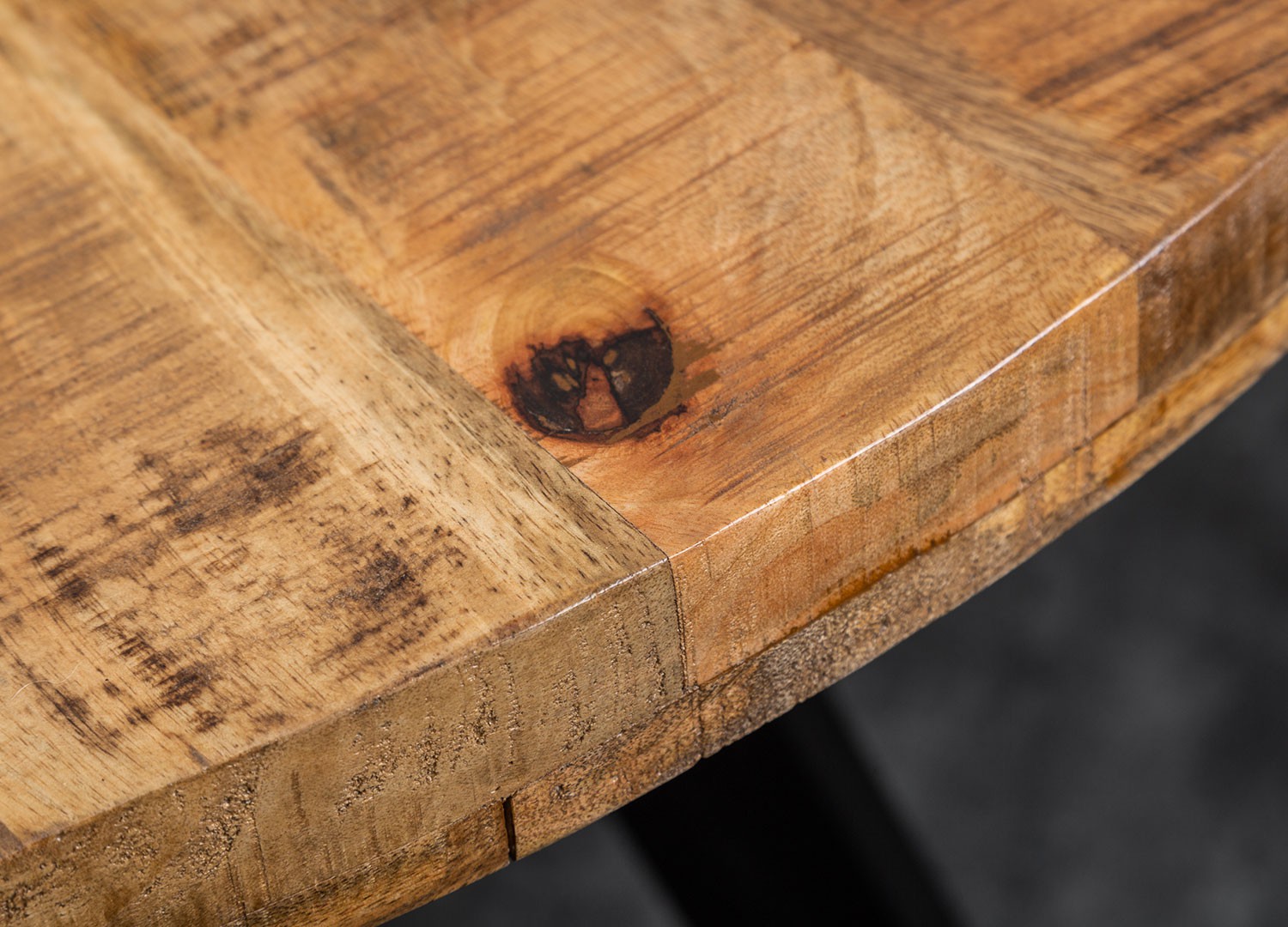 Table de salle à manger ronde bois massif manguier et pied métal