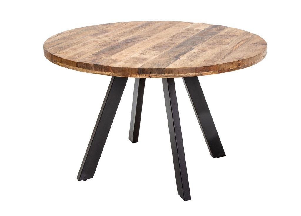 Table de salle à manger ronde bois massif manguier et pied métal