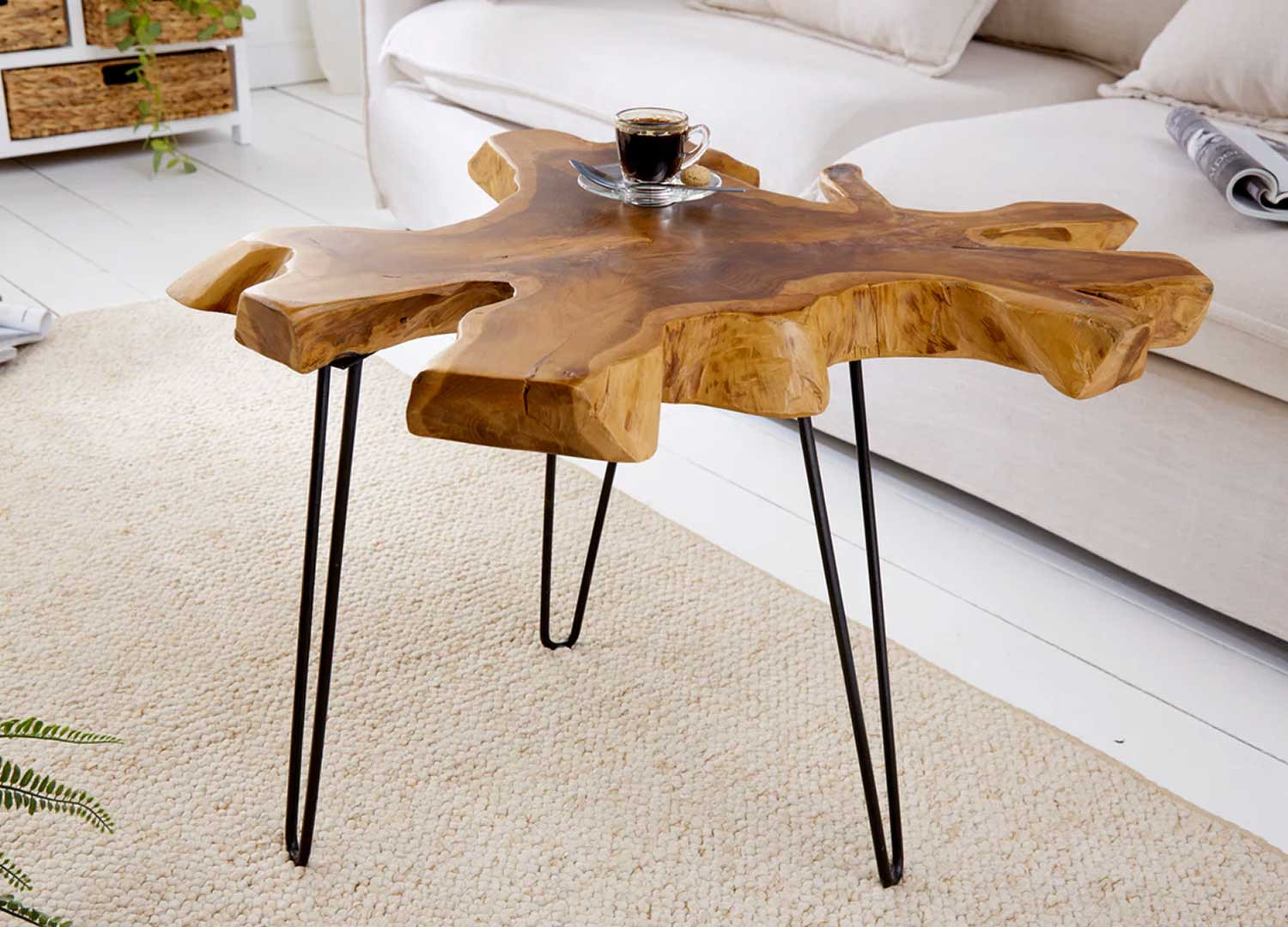 Table de salon bois de teck et métal 60 cm Macha