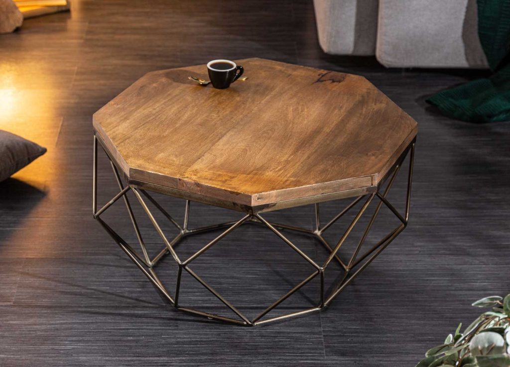 Table de salon en bois massif et fer