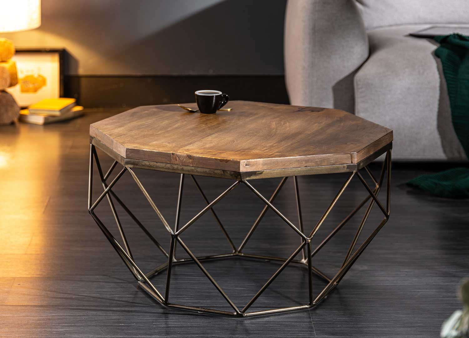 Table de salon en bois massif et laiton