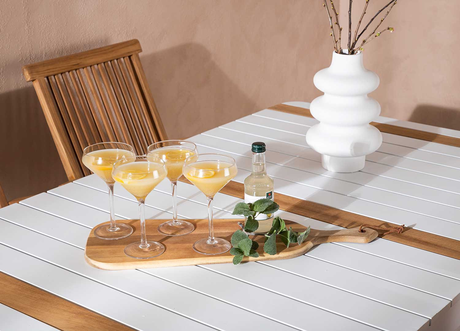 Table d'extérieur 150 cm teck et aluminium blanc
