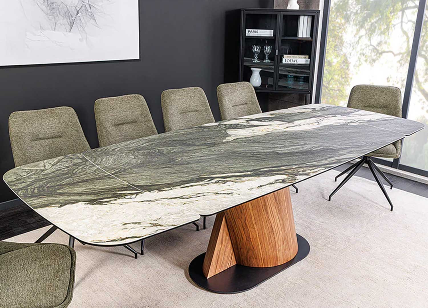 Table extensible 180-260 céramique gris taupe et noyer Myra