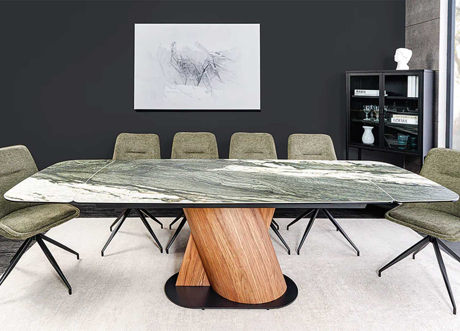 Table extensible 180-260 céramique gris taupe et noyer Myra