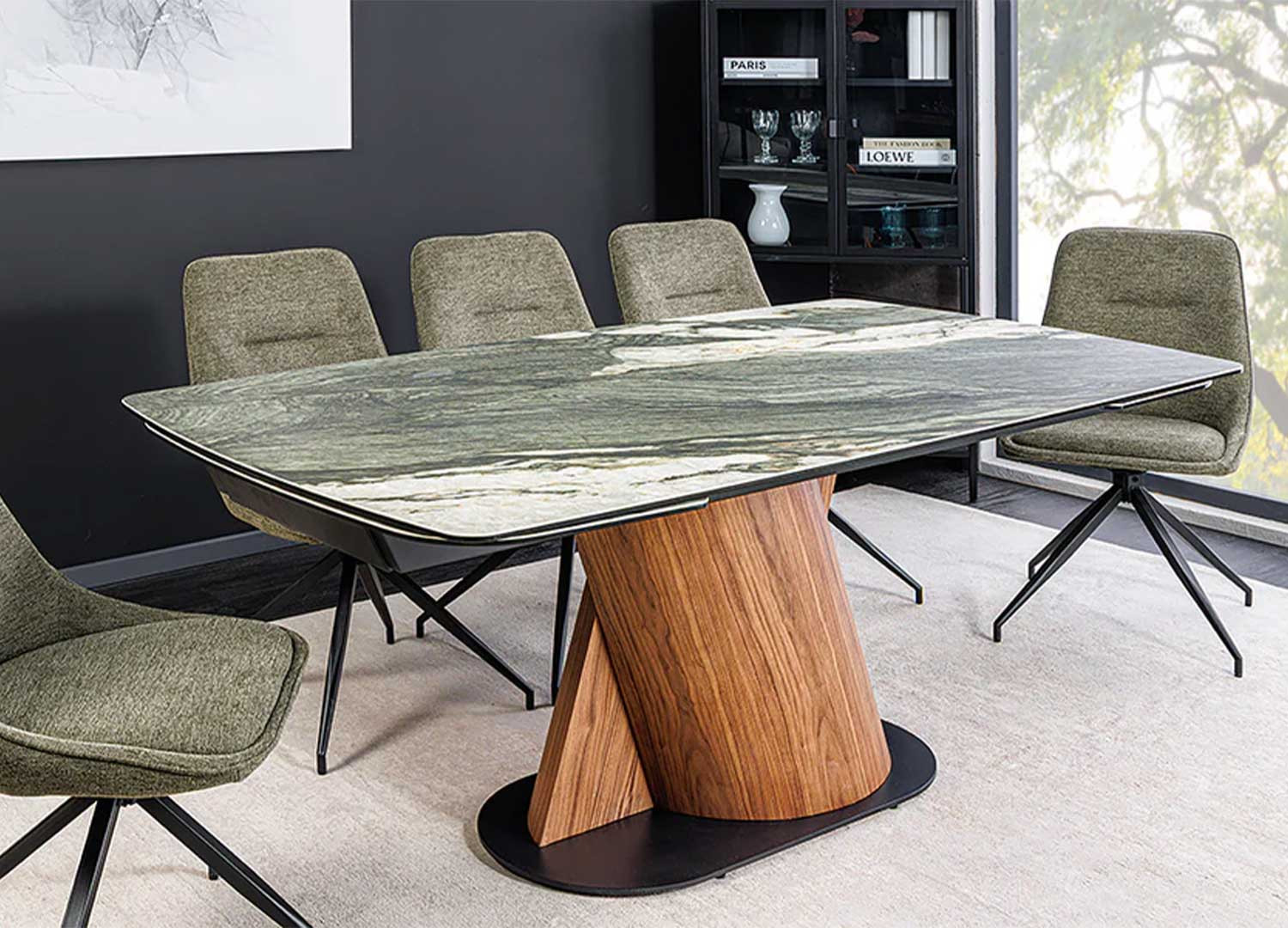 Table extensible 180-260 céramique gris taupe et noyer Myra