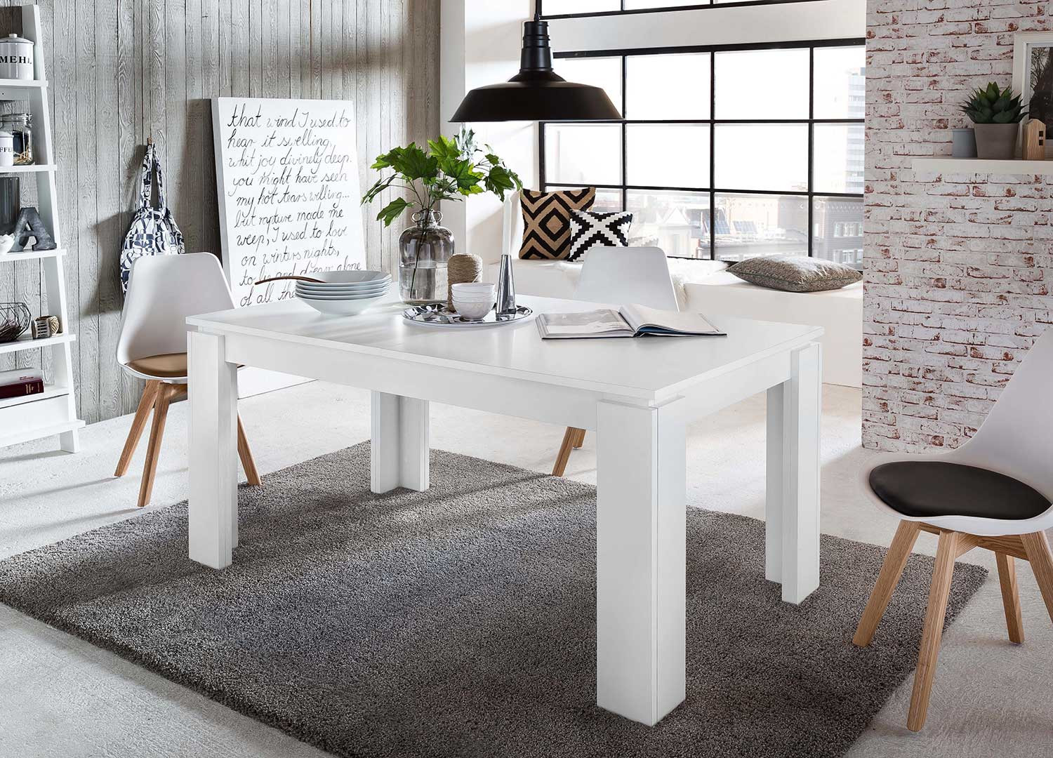 Table extensible blanche en bois 160-200 cm