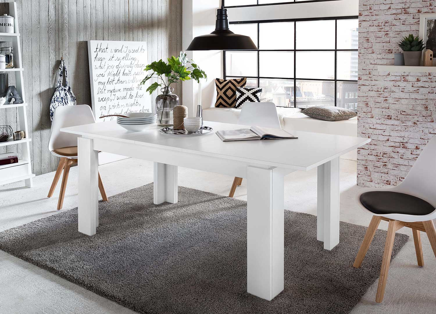 Table extensible blanche en bois 160-200 cm