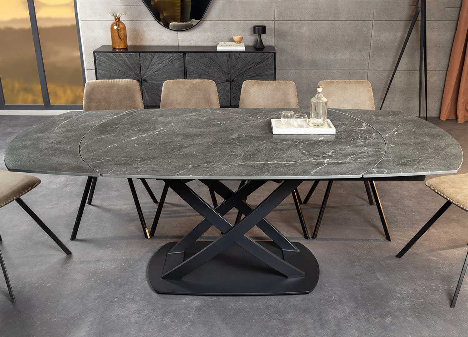 Table extensible céramique aspect marbre anthracite 130-190 cm Avarea