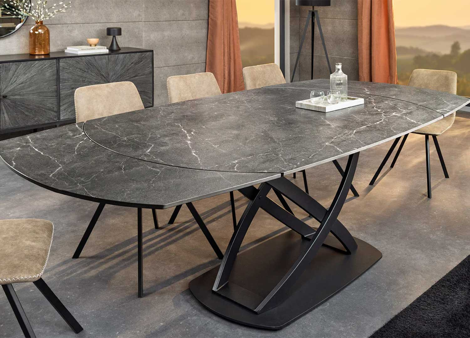 Table extensible céramique aspect marbre anthracite 130-190 cm Avarea