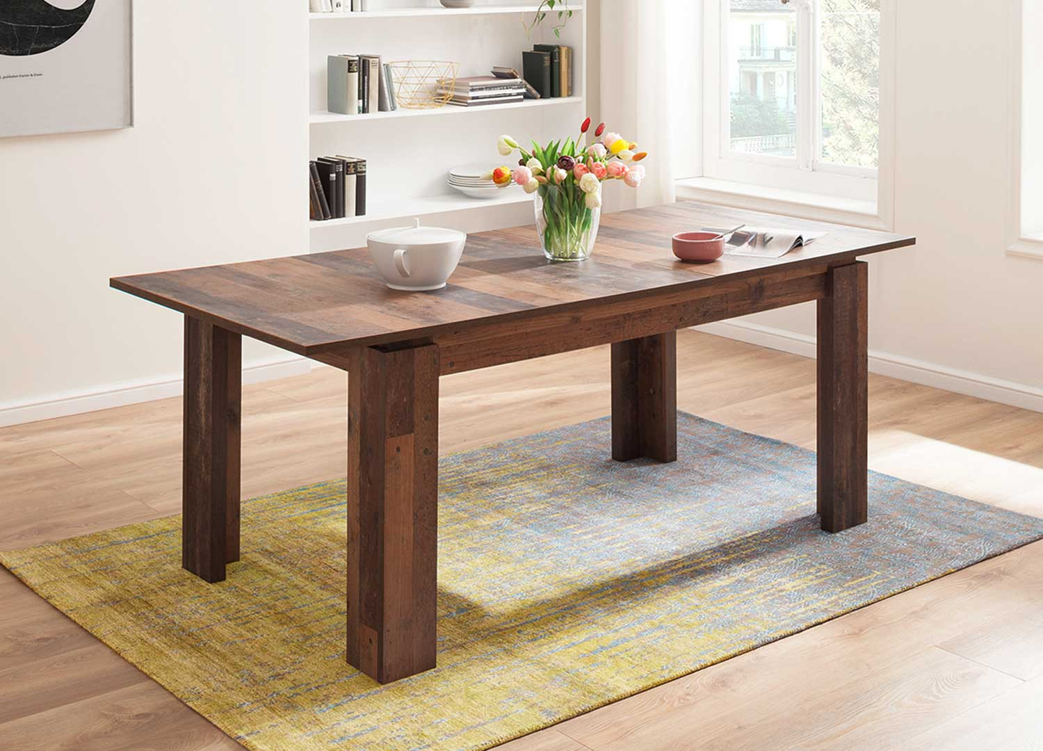Table extensible chêne foncé en bois 160-200 cm