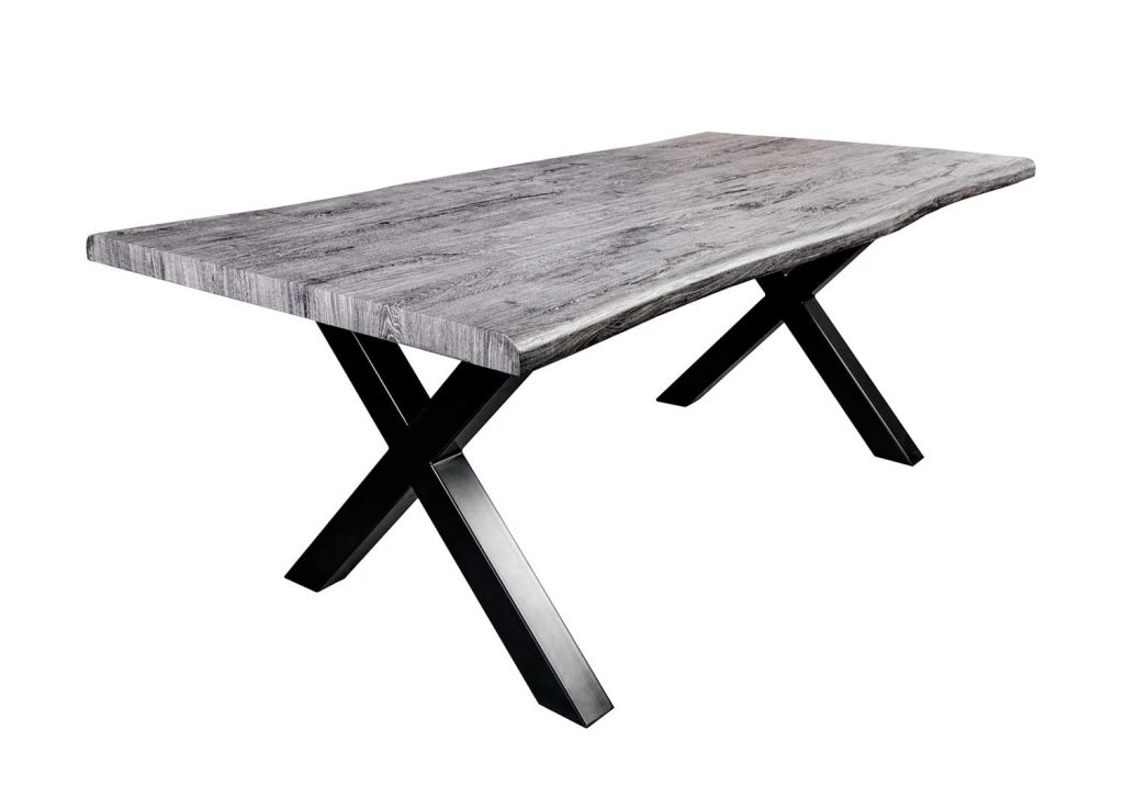Table industrielle 180 cm imitation chêne sauvage blanchi gris Joka