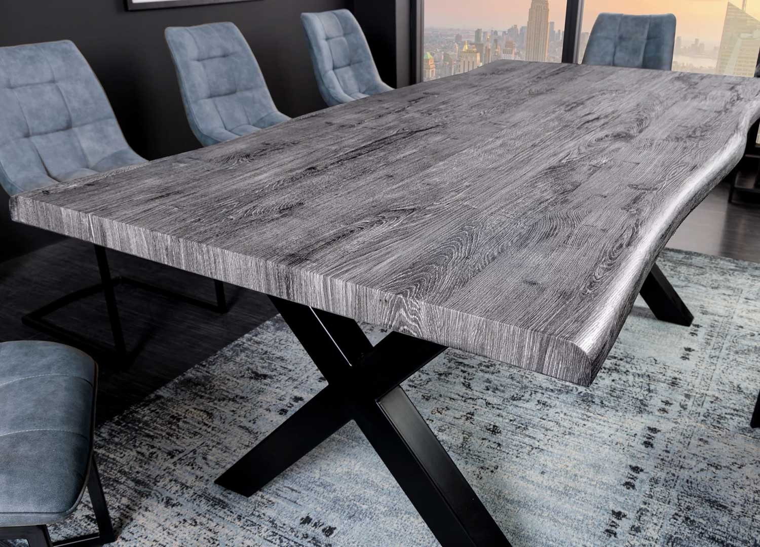 Table industrielle 180 cm imitation chêne sauvage blanchi gris Joka