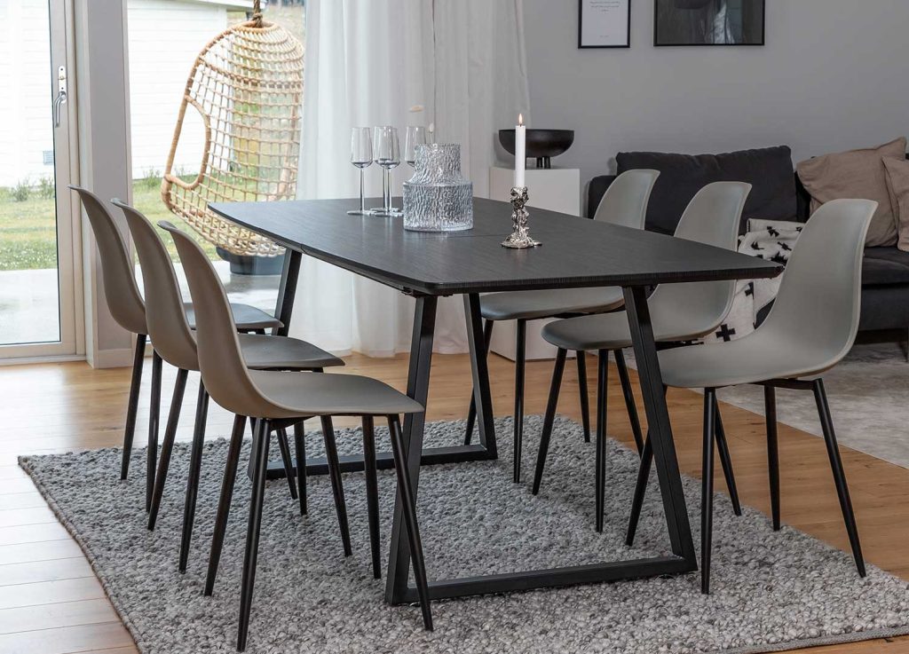 Table noire 160-200 cm avec rallonge centrale