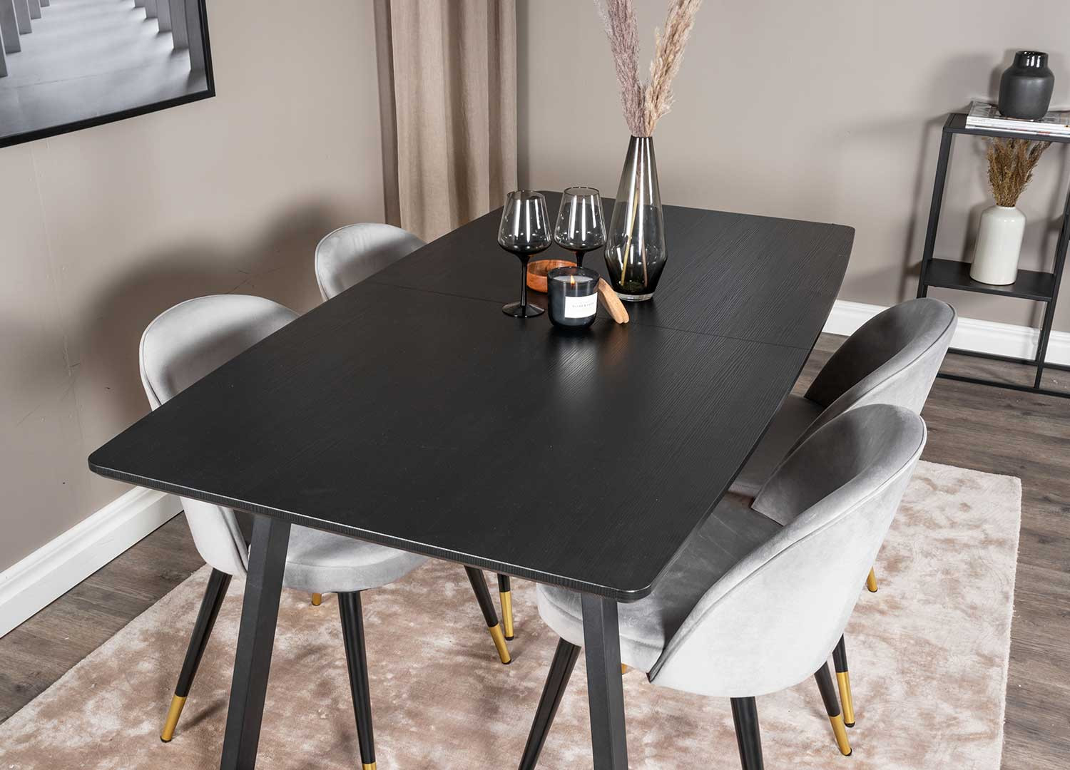 Table noire 160-200 cm avec rallonge centrale