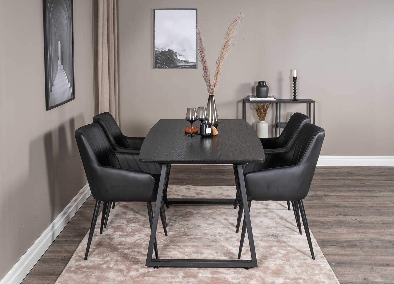 Table noire 160-200 cm avec rallonge centrale
