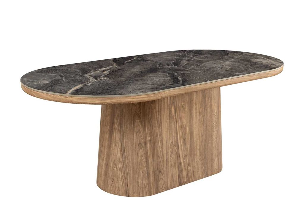 Table ovale 6 personnes céramique marbre gris et bois Calista