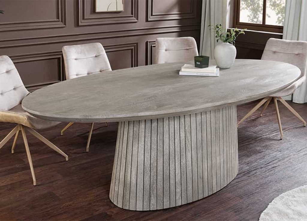 Table à manger ovale 220 cm en manguier gris Néval