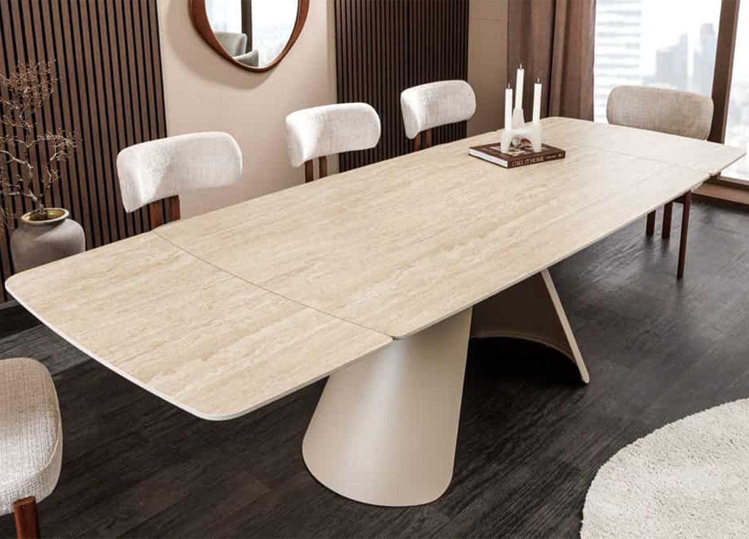 Grande table Ovélis extensible 240 cm dressée pour douze personnes