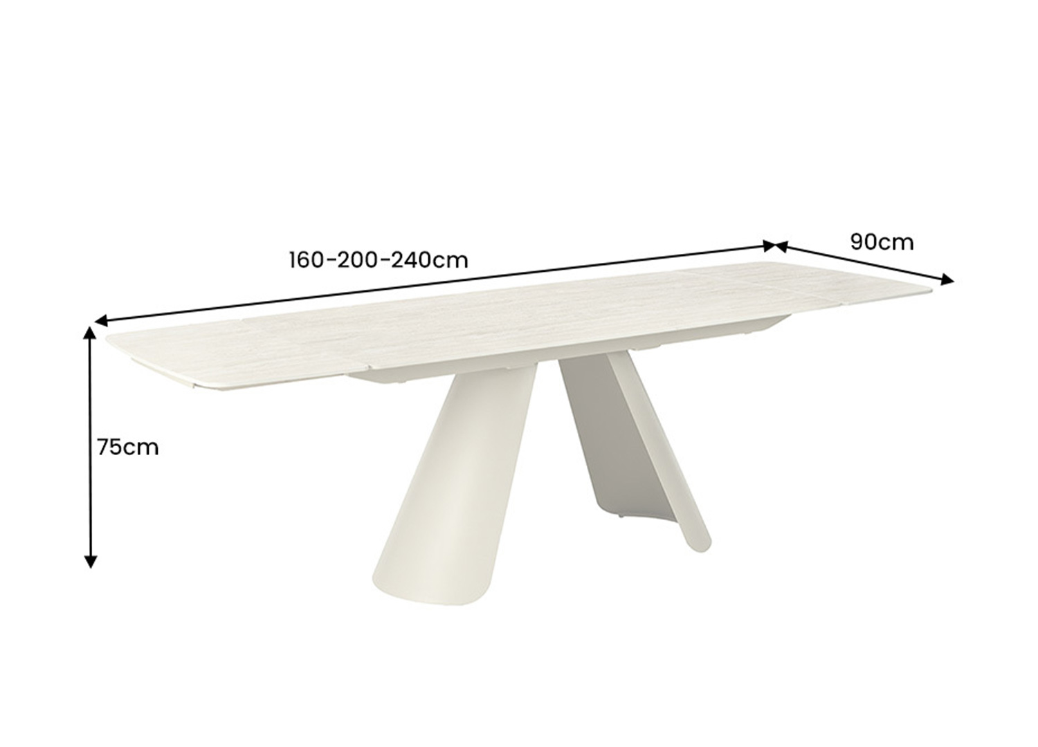 Dimensions de la table extensible Ovélis en 160 200 et 240 cm