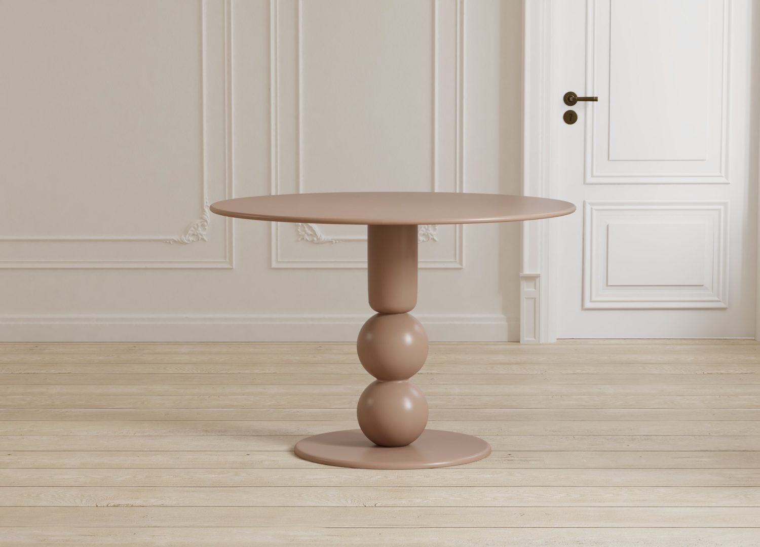 Table à manger ronde Boule marron mise en scène dans une salle à manger