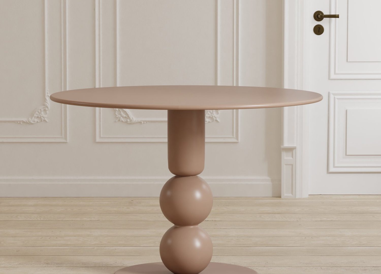 Table à manger ronde Boule marron mise en scène dans une salle à manger