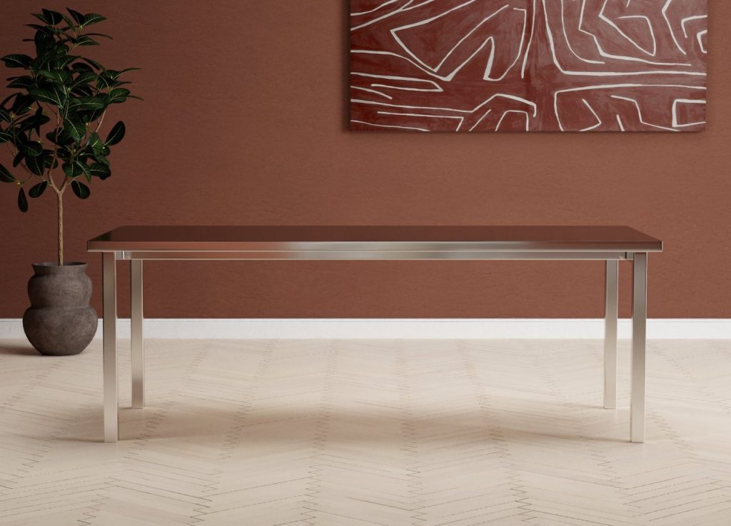 Table à manger rectangulaire Cilo argenté mise en scène dans une salle à manger