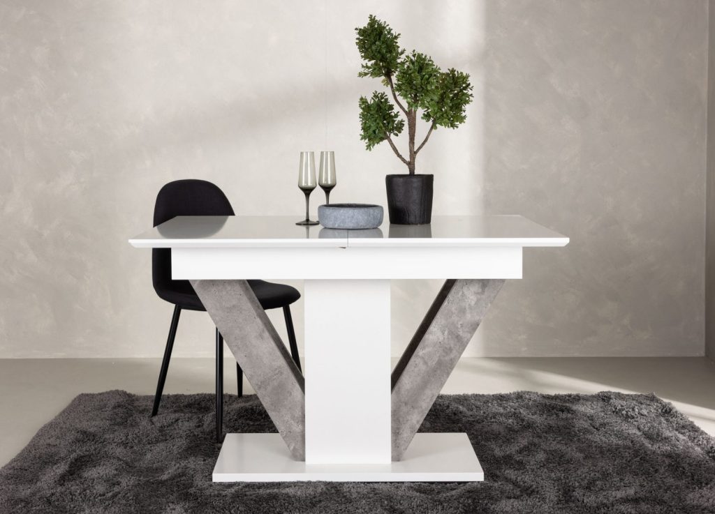 Table à manger rectangulaire Disa blanc mise en scène dans une salle à manger