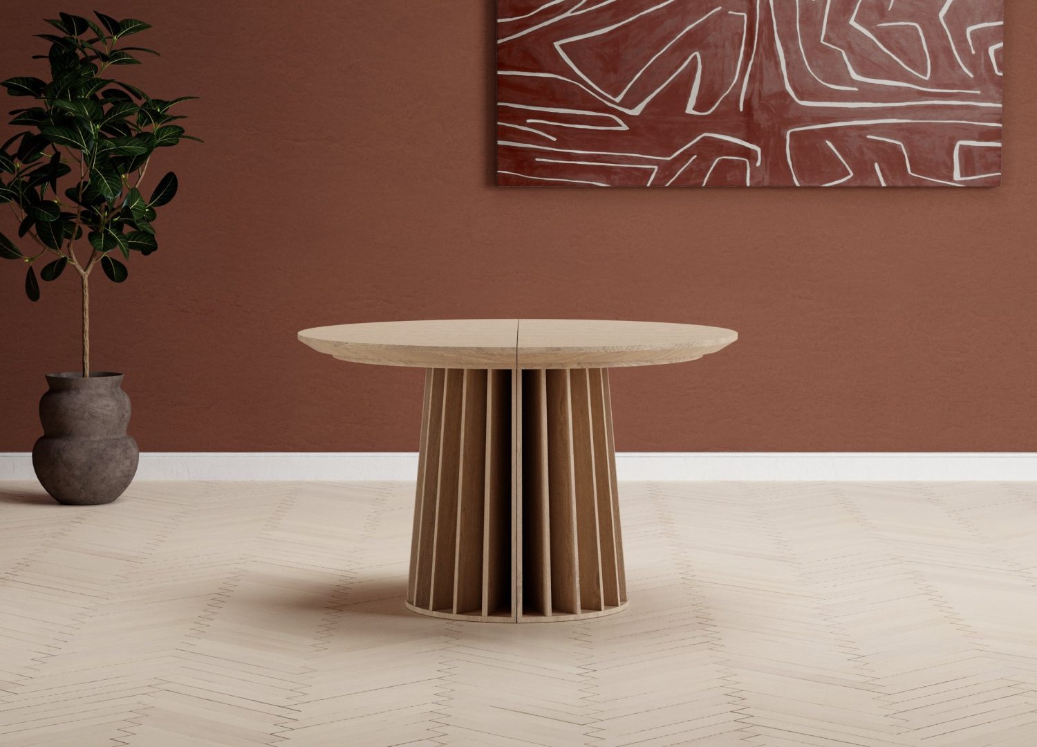 Table à manger ronde Dope naturel mise en scène dans une salle à manger