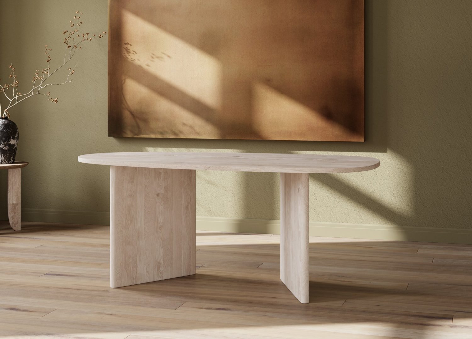 Table à manger ovale Grönvik naturel mise en scène dans une salle à manger
