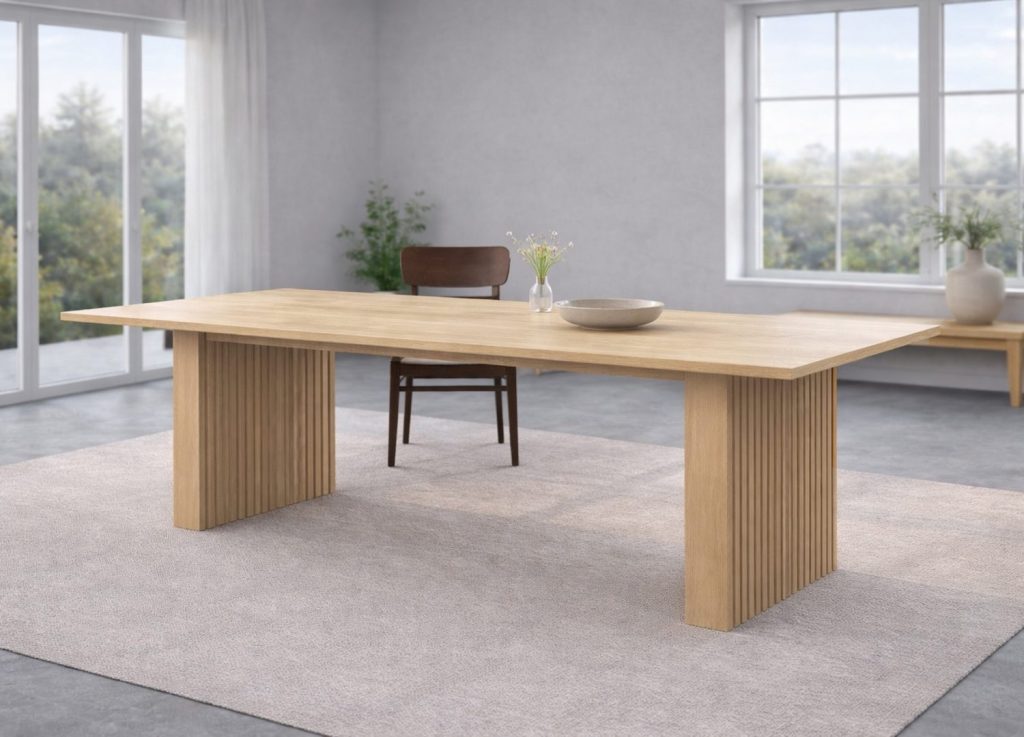 Table à manger rectangulaire Humle naturel mise en scène dans une salle à manger
